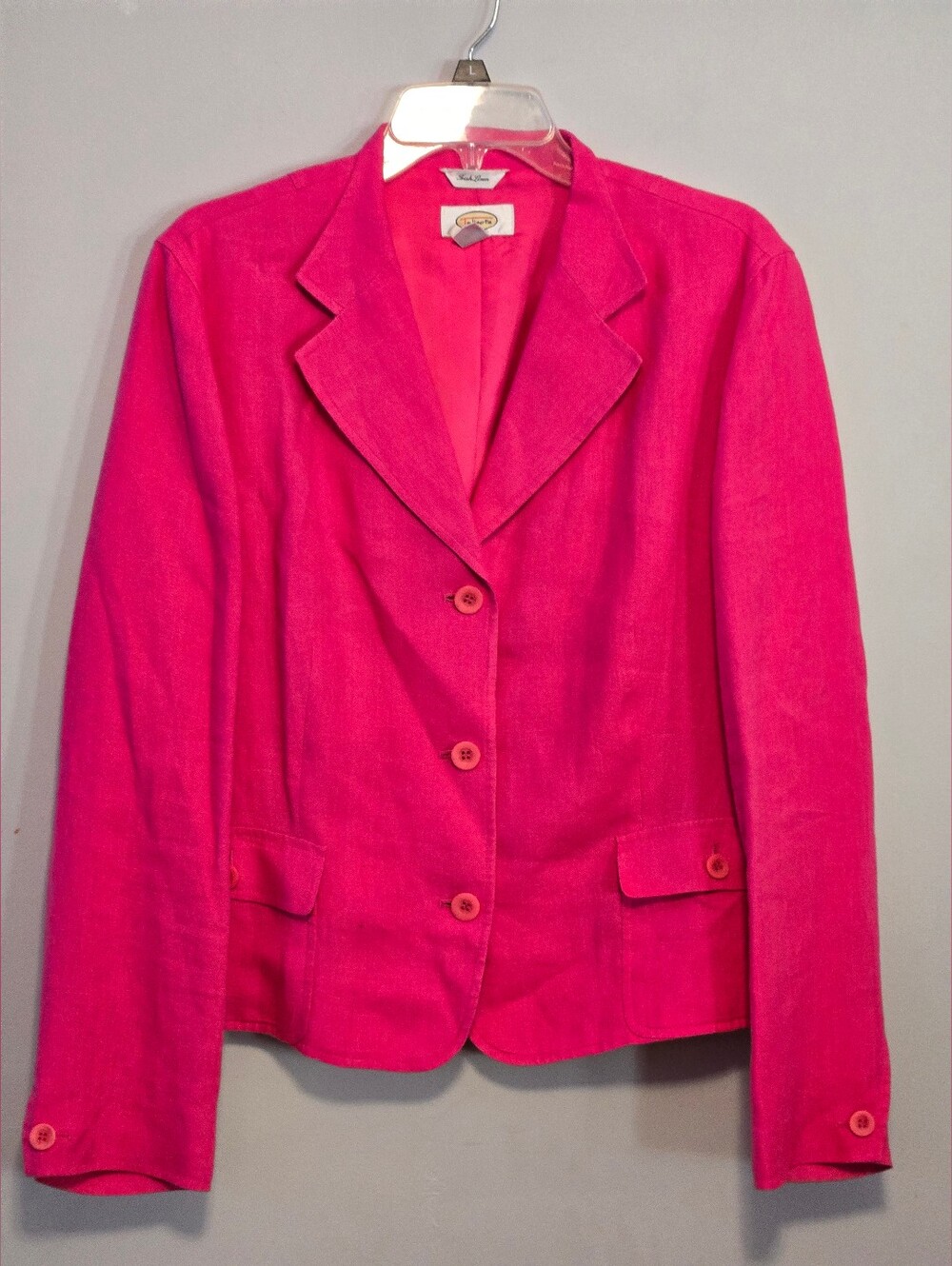 Talbots Jacket Blazer Womens Size 14 Hot Pink 100% Irish Linen 3-Button Short